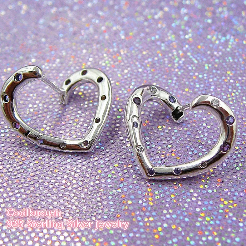

2019 Mother Day 100% 925 Sterling Silver Bright Hearts Earrings, Royal Purple & Lilac Crystals & Clear CZ for Women Earrings
