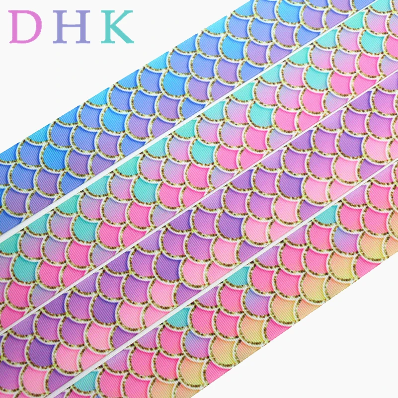 DHK 1 5 'ཆ ярдов Русалочка рыбья чешуя печатная grosgrain ленточный аксессуар бант