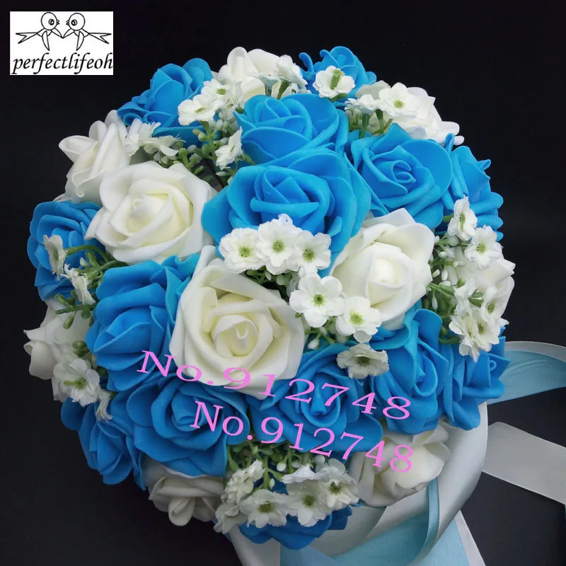 928 8 De Réductionperfectlifeoh Bouquet Nuptiale Pour Mariage Bleu Et Blanc Bouquet De Mariage Fait à La Main Fleur Artificielle Rose Buque