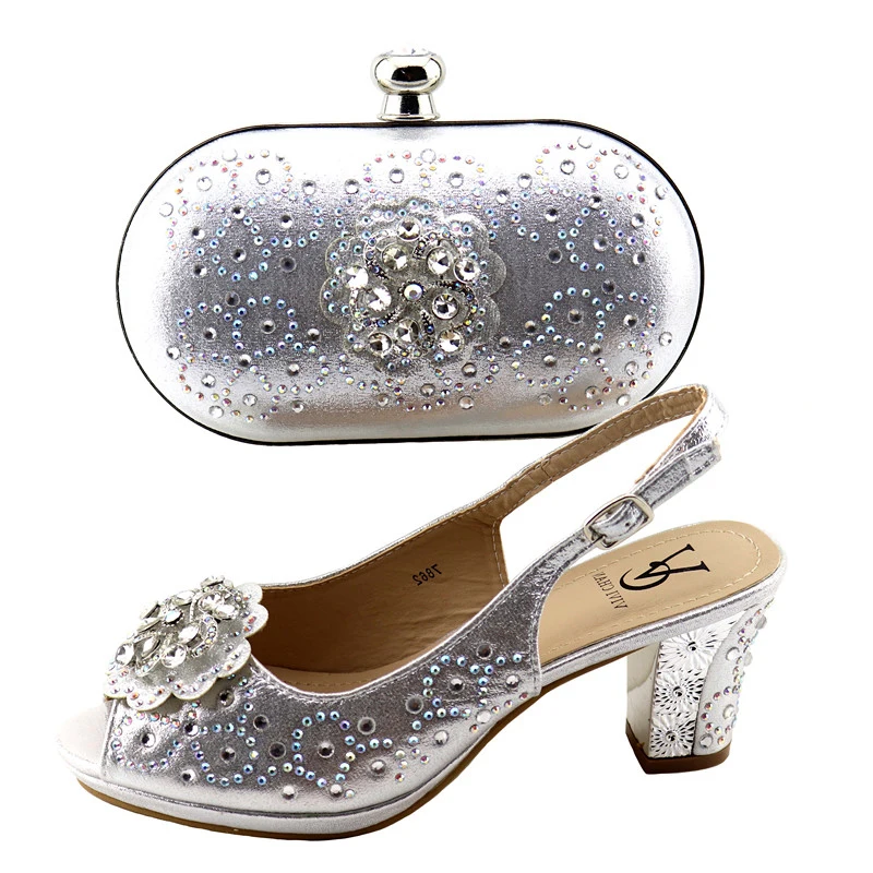 

2019 free ship italian silver shoes and bag matching set new arrival sandal shoes and clutches bag matching set silver SB8393-3