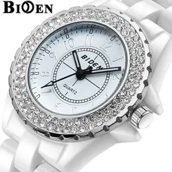 Ен лучший бренд класса люкс наручные для женщин часы Классический горный хрусталь случае женские часы керамика ремень леди