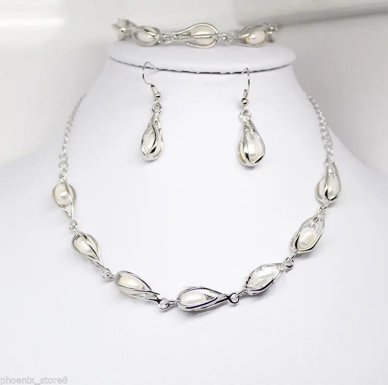 

hot Fast shipping + New Jewelry Set Natural White Baroque Freshwater Pearl Necklace Bracelet Earring (A0516)