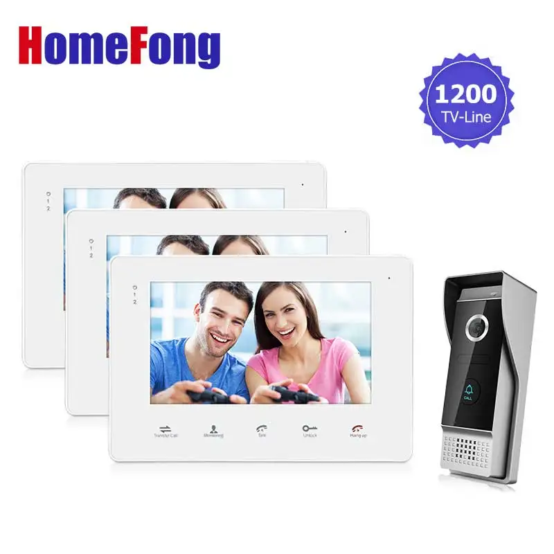 Homefong Wired 7inch TFT LCD Video Door Phone Doorbell Intercom Home Security IR Camera Monitor 1V3 Door Release for Lock