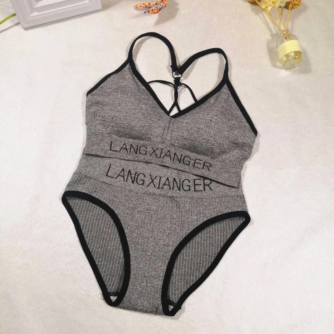 

Women's Sports Underwear Set Letter Sports Bra Top Push Up Fitness Running Yoga Bra Women Gym Wear Solid Women Sportswear
