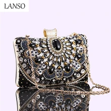2016 Winter Neue Handgefertigte Luxus Kristall Diamant Quadrat Verschluss Damen Social Abendessen Clutch Bag Glassbeads Stickerei Party Geldbörse