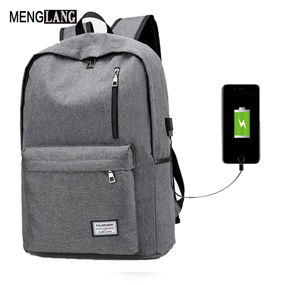 Men Laptop Backpack USB Canvas 15.6 Laptop Backpacks Male Gray