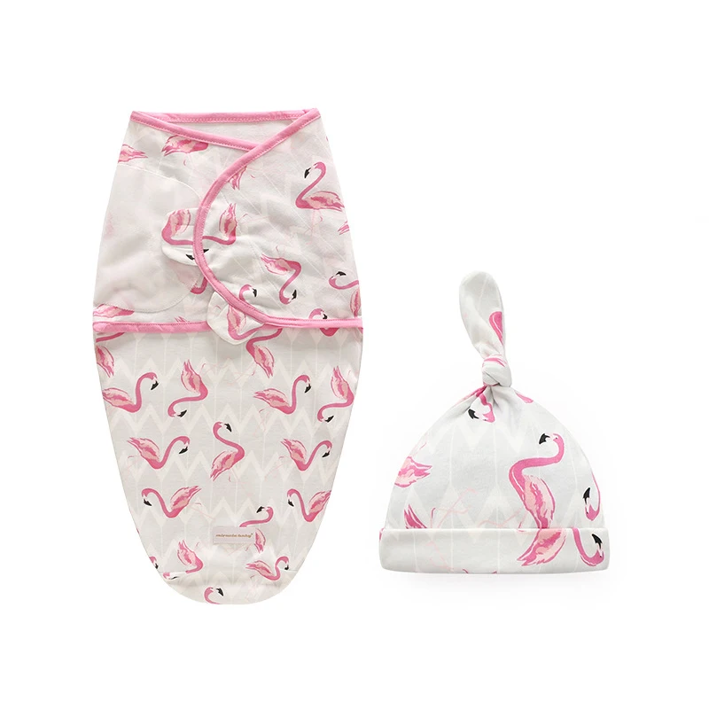 Комплект из 2 предметов для малышей; спальный мешок; конверт для новорожденных; Хлопковый вязаный детский спальный мешок с защитой от прыжков - Цвет: Flamingo 2 peices