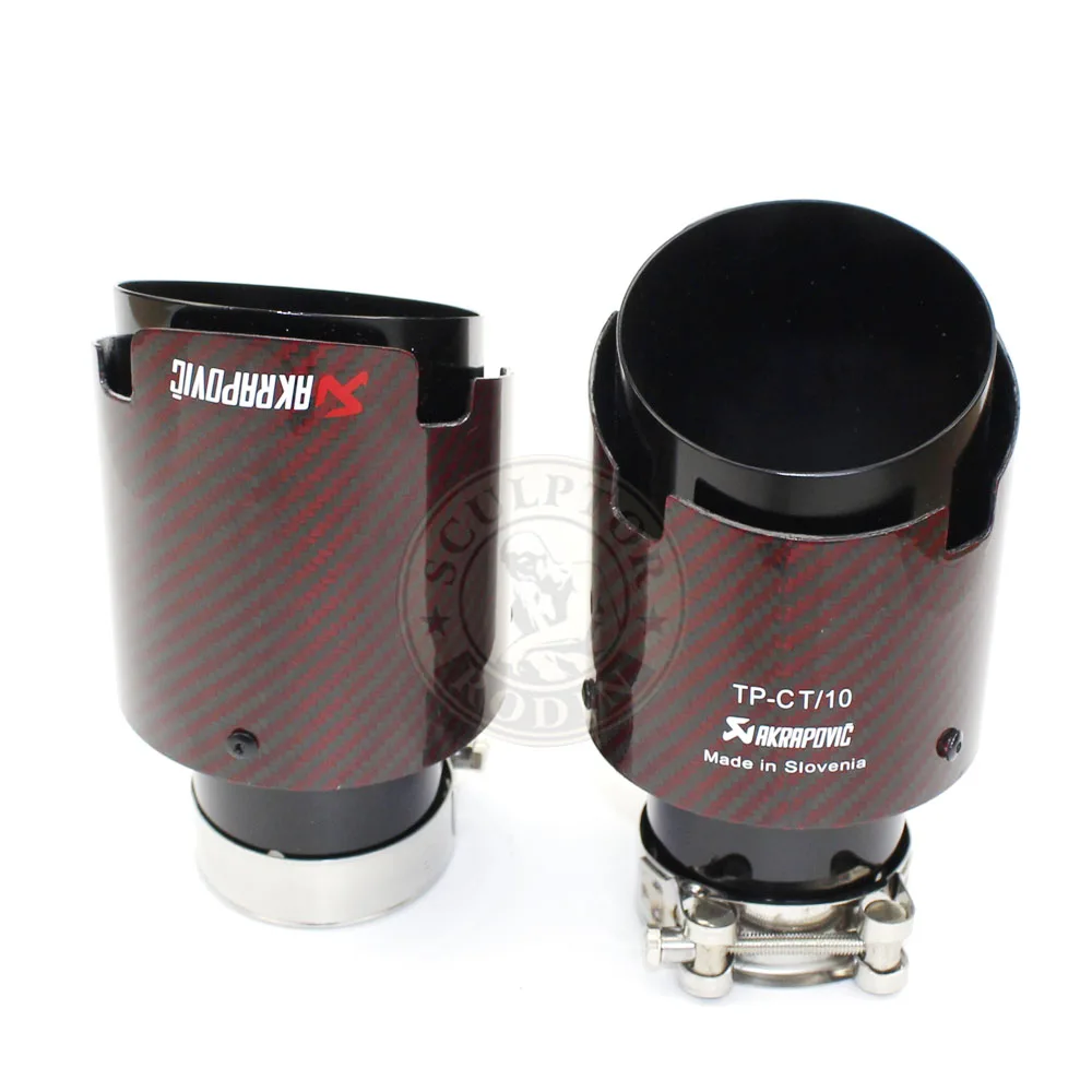 

Free Shipping RED universal various sizes akrapovic carbon fibre car exhaust muffler tip 4 slot Glossy twill + black
