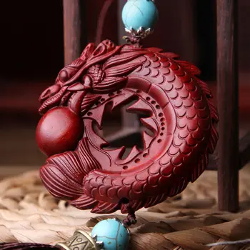 

Rare Lobular Red Sandalwood Rosewood Carving Chinese Dragon Wood Car Pendant