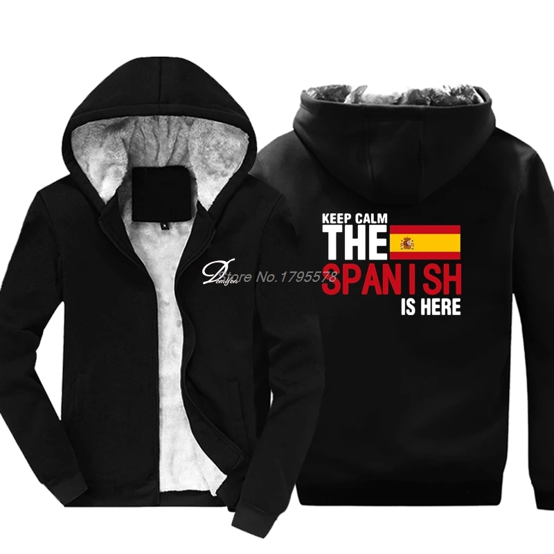 Keep Calm Fear The Spanish Is Here толстовка мужские куртки-новинки мужские хлопковые утепленные толстовки Испанский флаг Топы Harajuku уличная одежда - Цвет: black