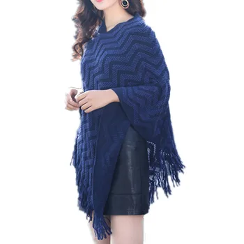 

2020 New Fashion Elegant Navy Striped Knitted Winter Ponch Spring Hollow Out Crochet Women's Scarfs Female Cachecol Lady Shawl