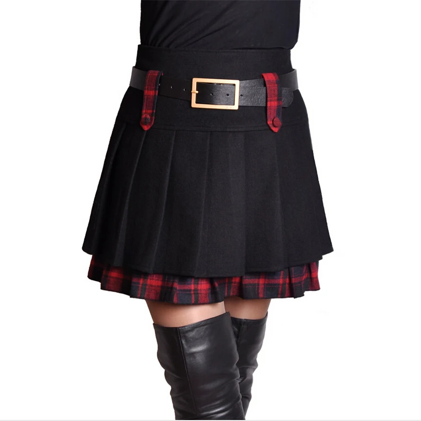 Осень зима Женская шерстяная юбка с высокой талией плиссированная юбка клетчатая короткая юбка юбки для женщин LY226