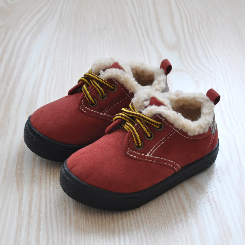 Зимняя детская обувь для мальчиков и девочек; теплые удобные хлопковые детские, с кружевом, женские сапоги, обувь на высоком каблуке, на шнуровке Обувь для малышей Повседневное тапки - Цвет: Красный