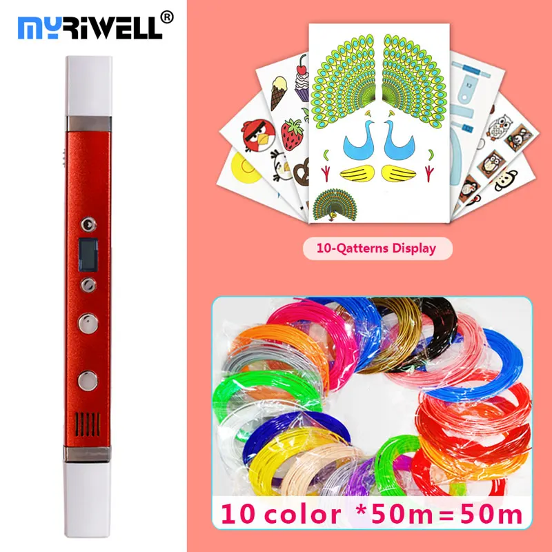 3d ручка myriwell светодиодный дисплей зарядка через USB 3 d 2017 с 3D принтом smart3d для