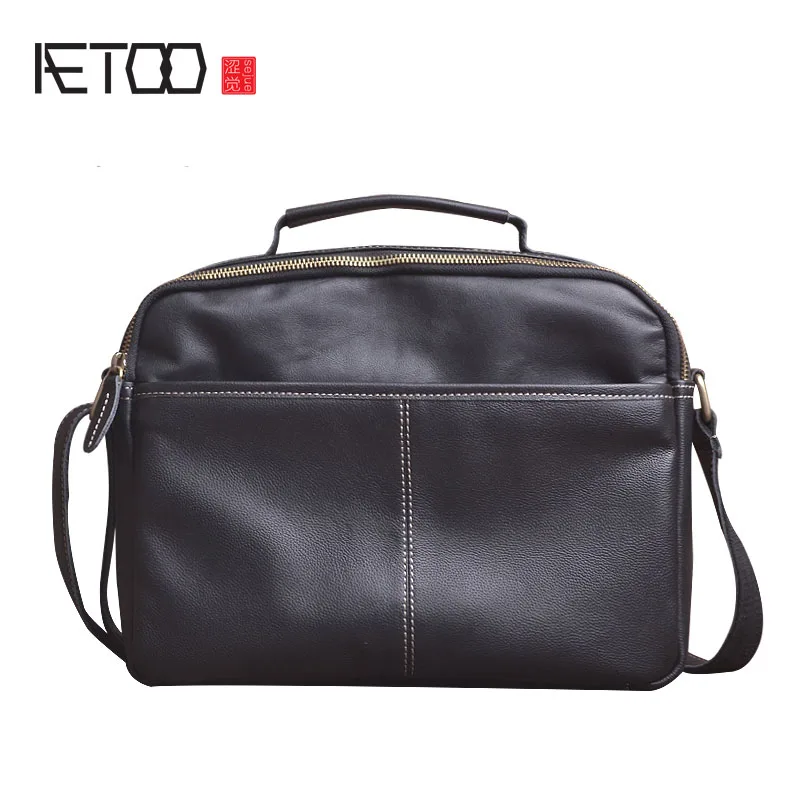 

AETOO Original leather first layer of leather cross section shoulder Messenger bag portable file package soft leather leisure