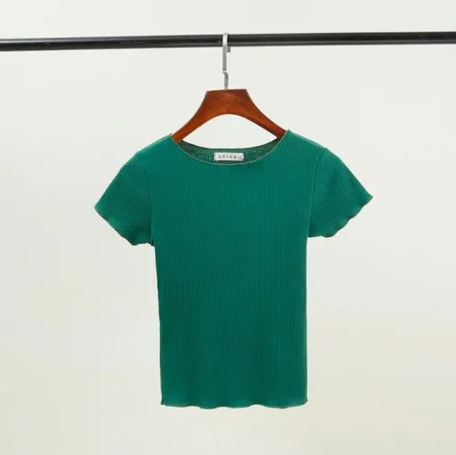 Новая Летняя женская футболка, Модная трикотажная футболка с коротким рукавом, топ с круглым вырезом, Женская Повседневная футболка - Цвет: green O
