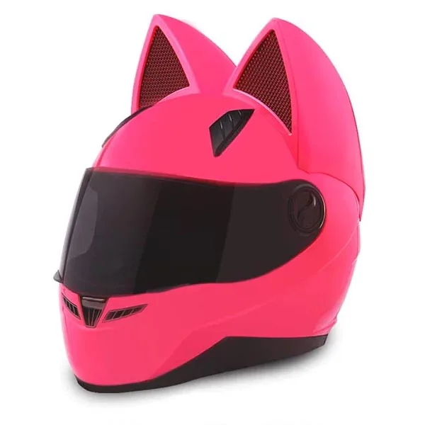 

NITRINOS Full Face Motorcycle Street Helmet Women Cat Helmets With Ears Neko Helmet pink color