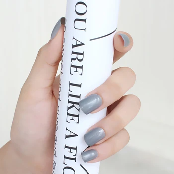 

2020 24pcs hot fashion candy color cute nail finished fake nails short paragraph dark gray P104