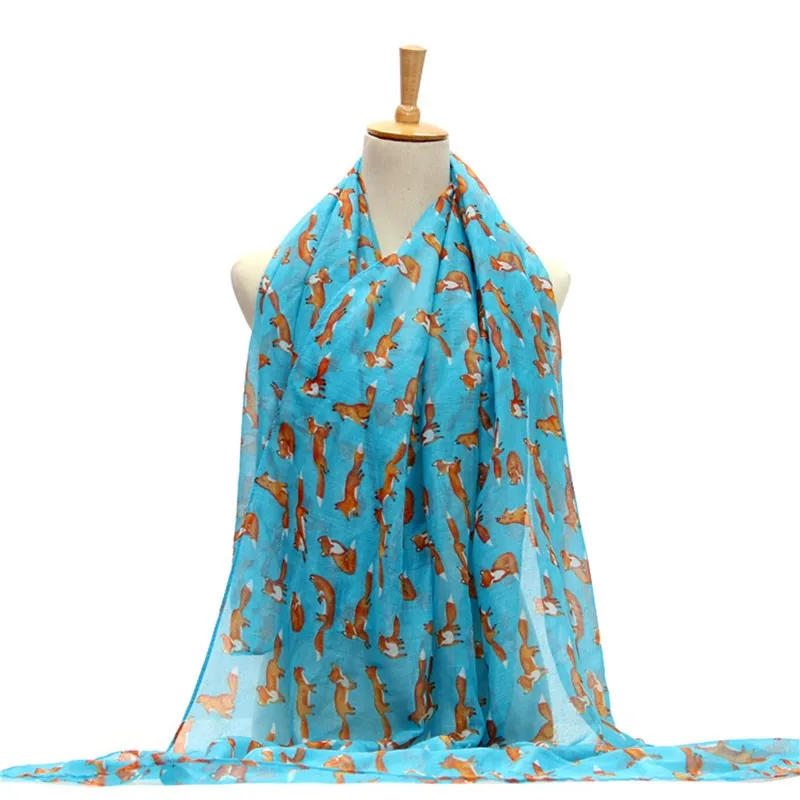 Женский Винтажный Длинный мягкий хлопковый шарф с принтом лисы и животных, шаль, шарфы