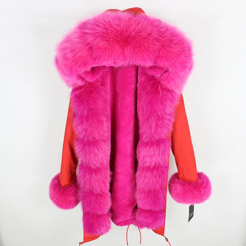 Brand Real Fur Coat Fashion Winter Jacket Women Natural Real Fox Fur Collar Loose Long Parkas Big Fur Outerwear Detachable