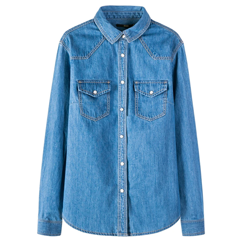  SEMIR Women 100% Cotton Regular Fit Denim Shirt with Chest Pocket Women's Boyfriend Shirt Jacket To