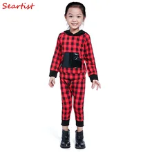 Seartist/комплект рождественской одежды для маленьких мальчиков и девочек, красная клетчатая Толстовка+ штаны, детский пуловер с капюшоном и джоггеры, костюм, детская одежда, 45