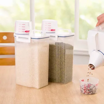 

2.3L Kitchen Rice Storage Box Grain Container with Measuring Cup Plastic Sealed Flour Rice Boxes Kitchen Organizer High Quality