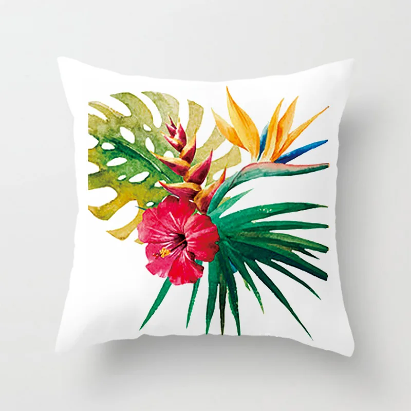 

Literary Simple Car Pillow Creative Rainforest Series Pillowcase Office Lumbar Cushion Cover Green Leaf Pillow Case