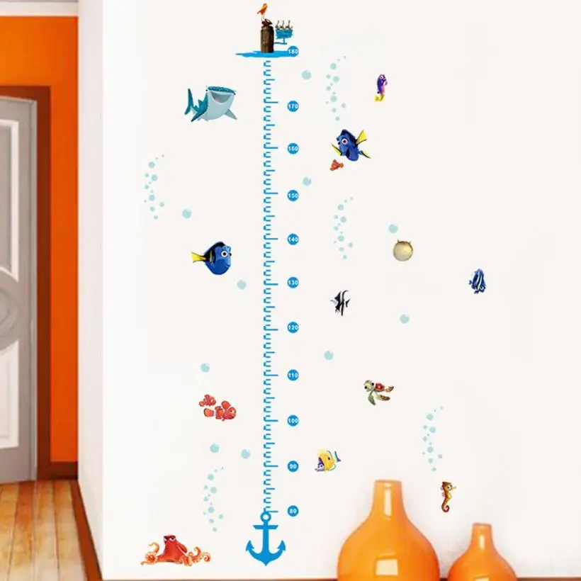 ПВХ Мультяшные Подводные рыбки черепаха Акула пузырьки высота измеряемая диаграмма водонепроницаемые настенные наклейки для детских комнат 803 - Цвет: A