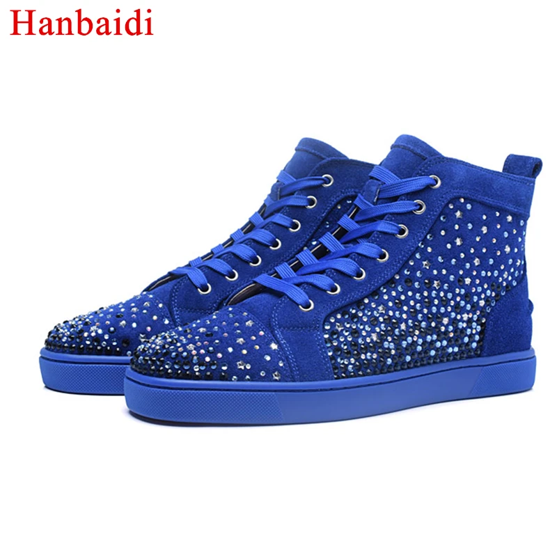 

Hanbaidi Fashion Men Shoes High Top Head Studded Rivets Lace Up Crytsal Heavy Sole Round Toe Casual Shoes Man Luxury Brand Style
