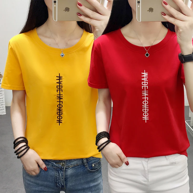 

New Fashion T shirt Woman Spring Summer Girls Print Short Sleeve O Neck Cotton Spandex Women Top Loose Women Tshirt