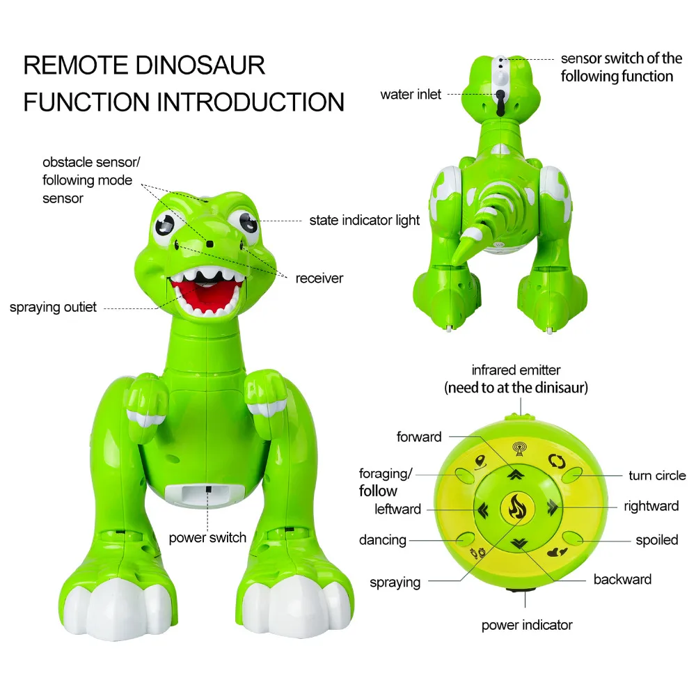 Динозавр дистанционного управления Распыление воды RC Interactive Walking Pet Light Up Eyes Дракон динозавр робот с функцией увлажнителя