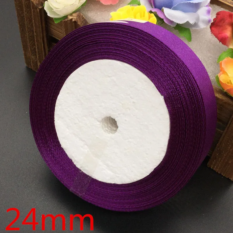 25 ярдов 35# фиолетовая шелковая лента для украшения свадебной одежды швейная Рождественская Новогодняя подарочная упаковочная лента - Цвет: 24mm