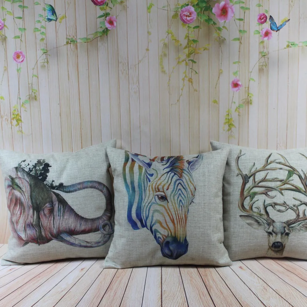 

LINKWELL 18"x18" 1PC Wild Animal Bright Color Watercolour Zebra Elephant Deer Decorative Bedding Pillowcase Throw Cushion Cover