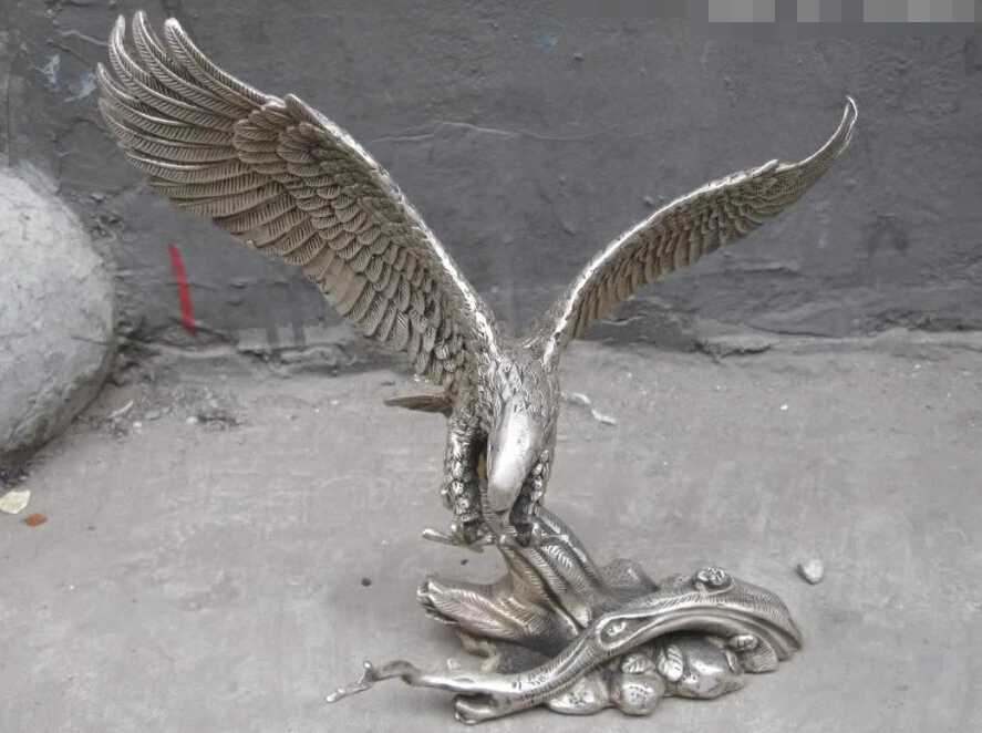 Free shipping R0722 Details about 8&quot Chinese silver carved fine spread the wings eagle Sculpture statue | Дом и сад