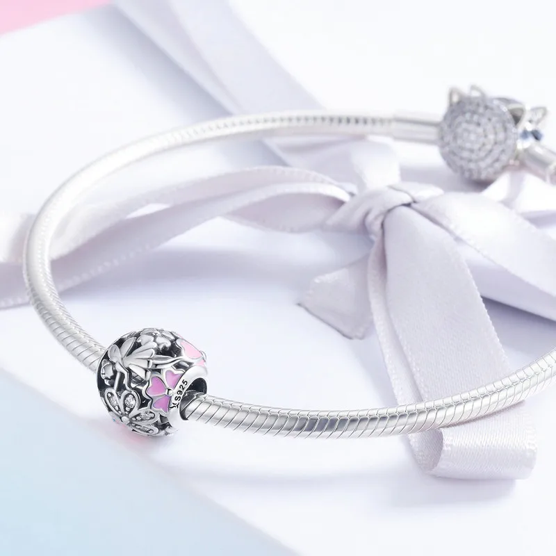 MOWIMO весенние розовые со сказочным цветком из бисера 925 пробы серебро, подходят к оригиналу Pandora, браслет, ювелирные изделия с бриллиантами для производства комплектующих для BKC760