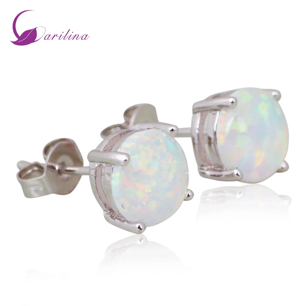 Женские серьги гвоздики с белым огненным опалом серебряного цвета|opal stud earrings|fire