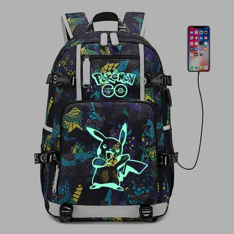 Рюкзак Pokemon Pikachu светящаяся школьная сумка дорожные сумки студенческий рюкзак, сумка через плечо с usb зарядкой рюкзак для ноутбука
