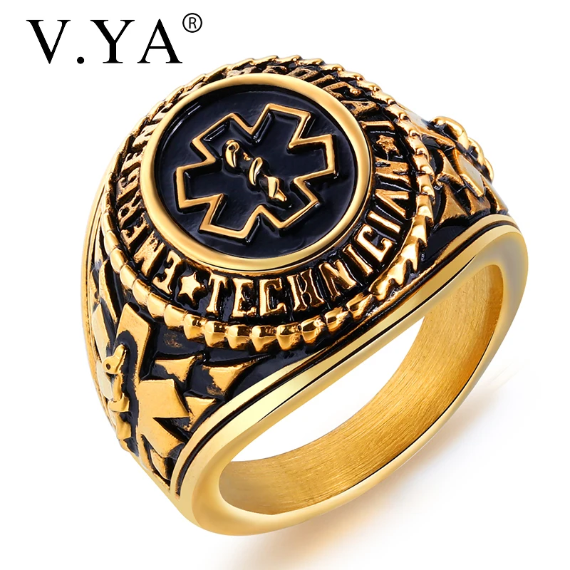 

V.YA Punk Medical Sign Gold/Silver Rings For Men Vintage Stainless Steel Ring Size7-12 For Male Jewelry Gift Dropshipping