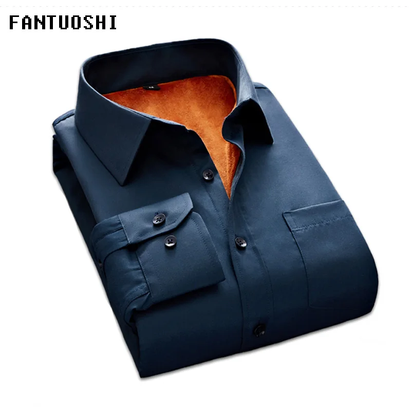 2018 New Winter High Quality Dress Shirts Thick Velvet Long Sleeve