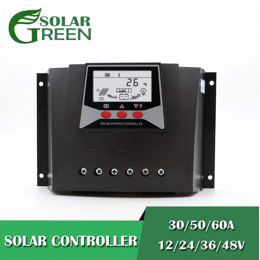 

12V 24V 36V 48V 60/50/30AMP PWM Solar Charge controller Charger Regulators Backlight LiFePO4 lithium Battery 3.2V 3.7V