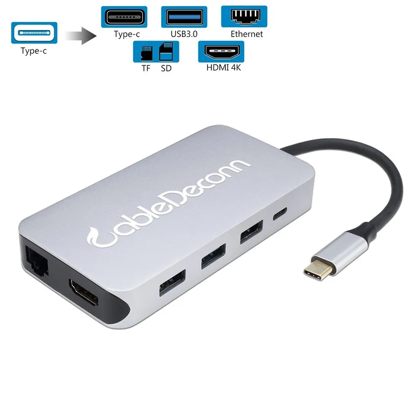 Док станция Thunderbolt 3 USB 1 Type C концентратор HDMI VGA Ethernet RJ45 TF SD адаптер для Samsung Macbook pro