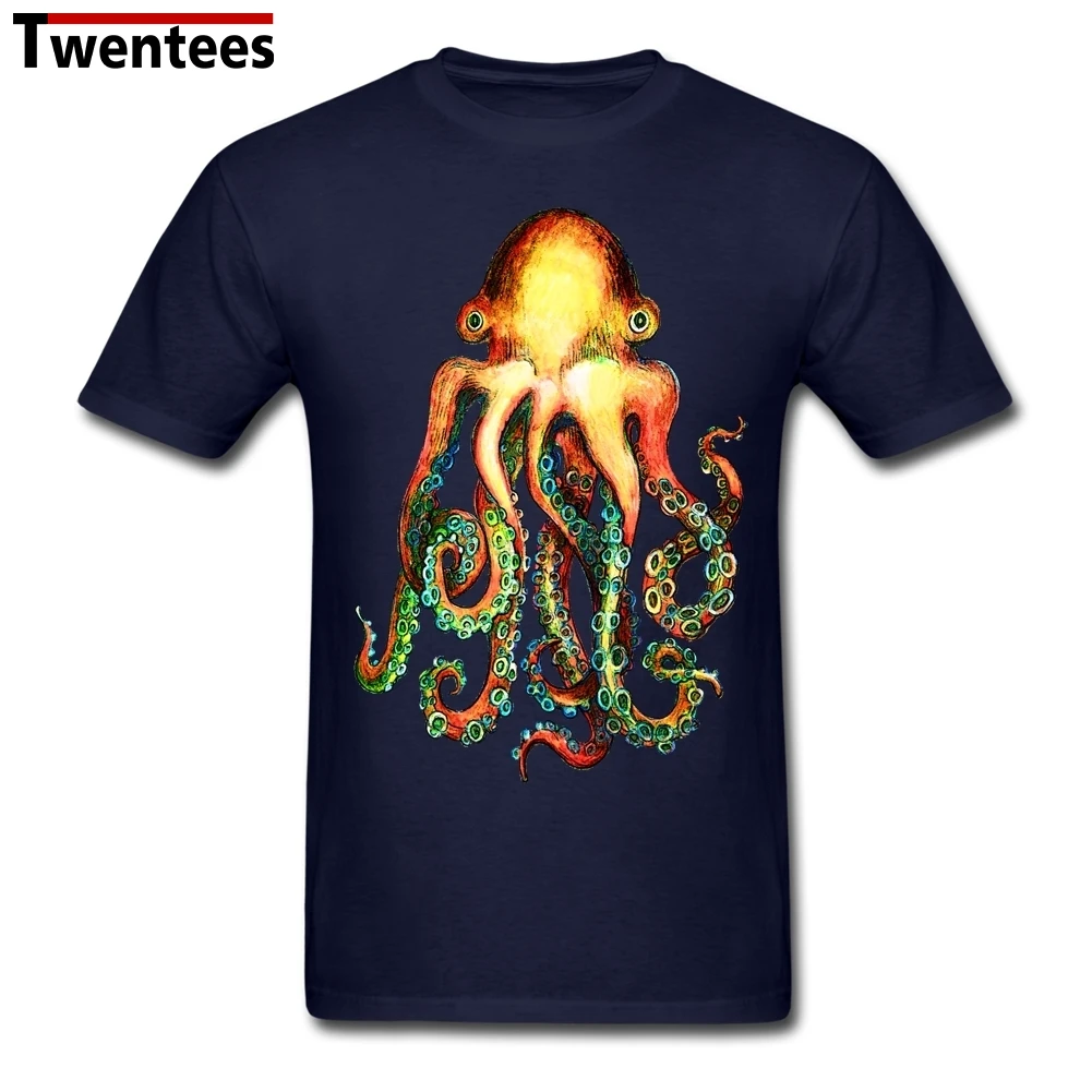 ==> [Free Shipping] Buy Best Men's Male Premium Yellow Cephalopod Octopus Devilfish Shirt Short Sleeve Cotton Custom Shirts Boy Online with LOWEST Price | 32753251043