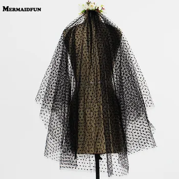 

MERMAIDFUN New 2 Layers Cover Face Short Black Dot Net Veil with Comb Beautiful Bridal Veil Voile De Mariee