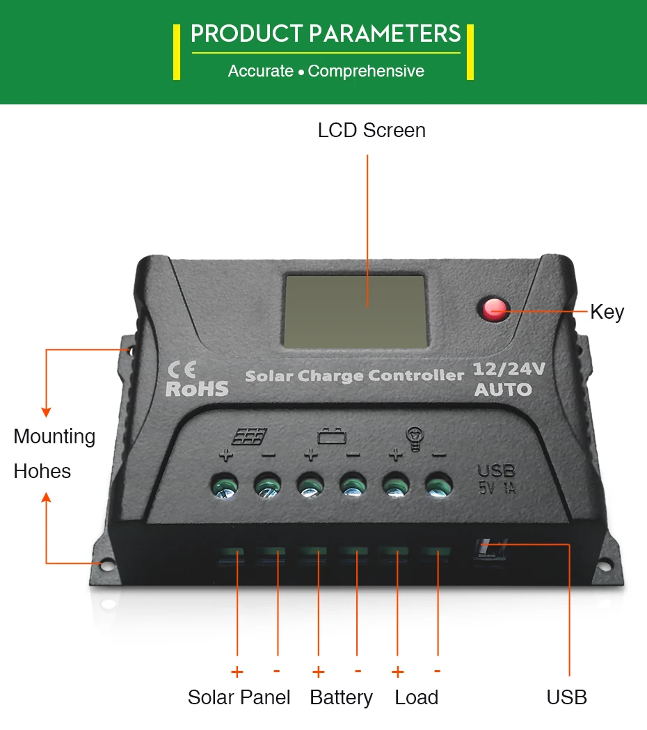 EASUN POWER Solar Charge Controller 10A PWM Solar Charge Controller LCD USB 5V Solar Regulator 12V 24V Voltage Regulator_07