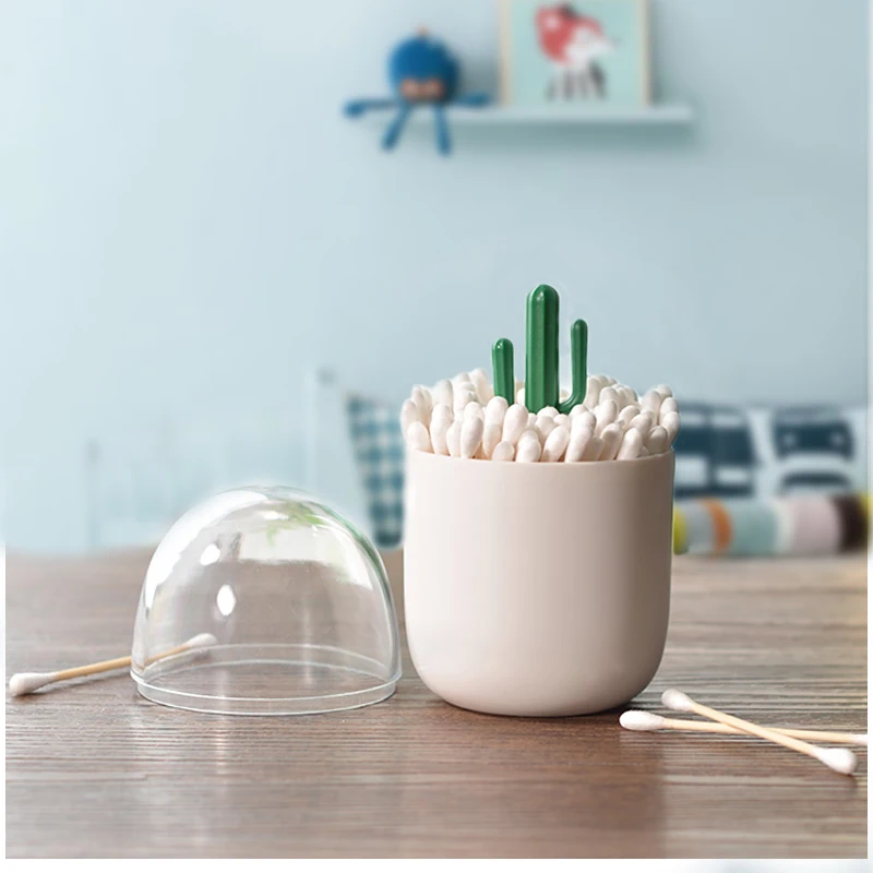 

Cotton Swab Holder Plastic Cactus Shape Toothpick Holder Q tips Container Toothpicks Storage Organizer Mini Tree Decorated