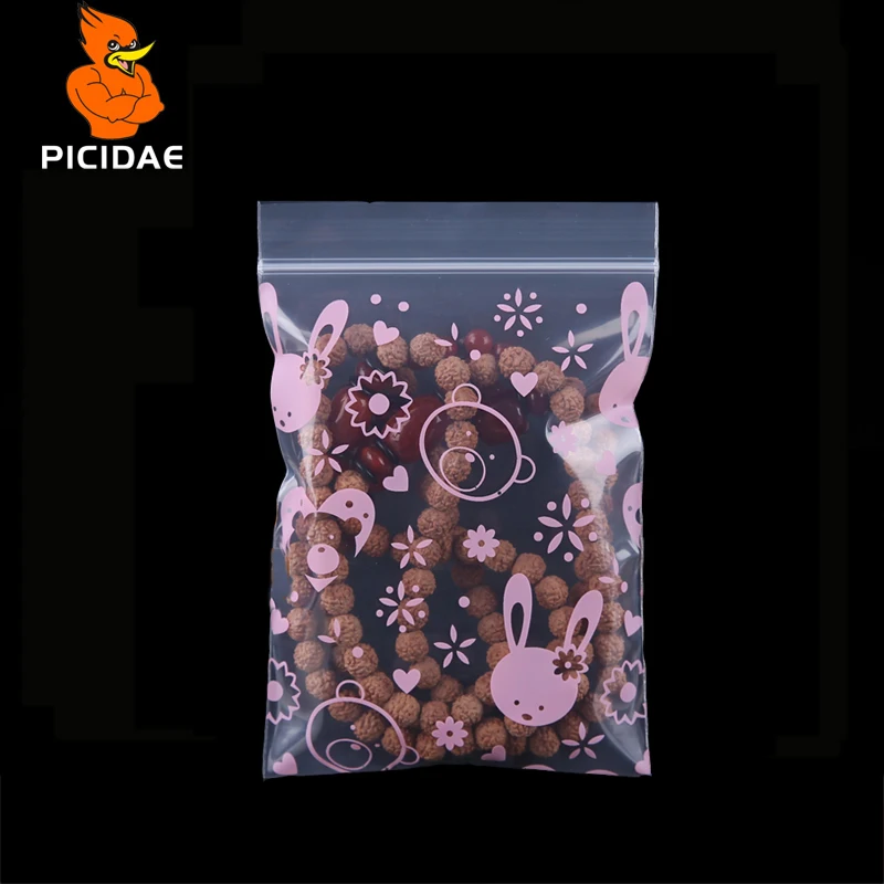 

rabbit Print Miniature Pink Zip Lock Grip Plastic Packag Bag Food Candy Jewelry Reclosable Thick PE Self Sealing Small Package