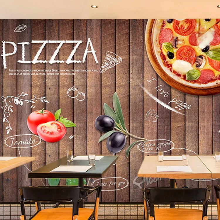 

Custom board wallpapers Western style pizza theme mural restaurant wallpaper cake photo wallpaper coffee leisure bar large mural