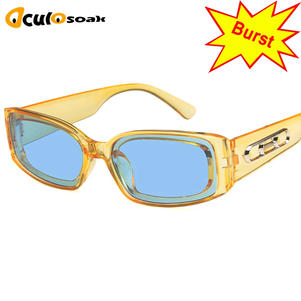 Trendy Small Orange Rectangular Sunglasses Women 2019 90s Retro Lady Tiny Square Rectangle Red Sun Glasses Shades S001