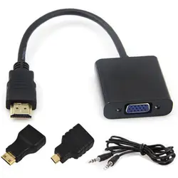 1 компл. встроенный 1080 P Чипсет HDMI to VGA с аудио кабель Micro Mini HDMI конвертер VGA адаптер для xbox 360 PS3 PS4 PC DVD